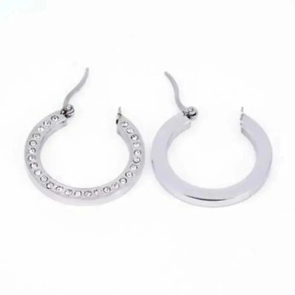 Surgical Stainless Steel Silver Round Hoop Earrings Austrian Crystals 26mm